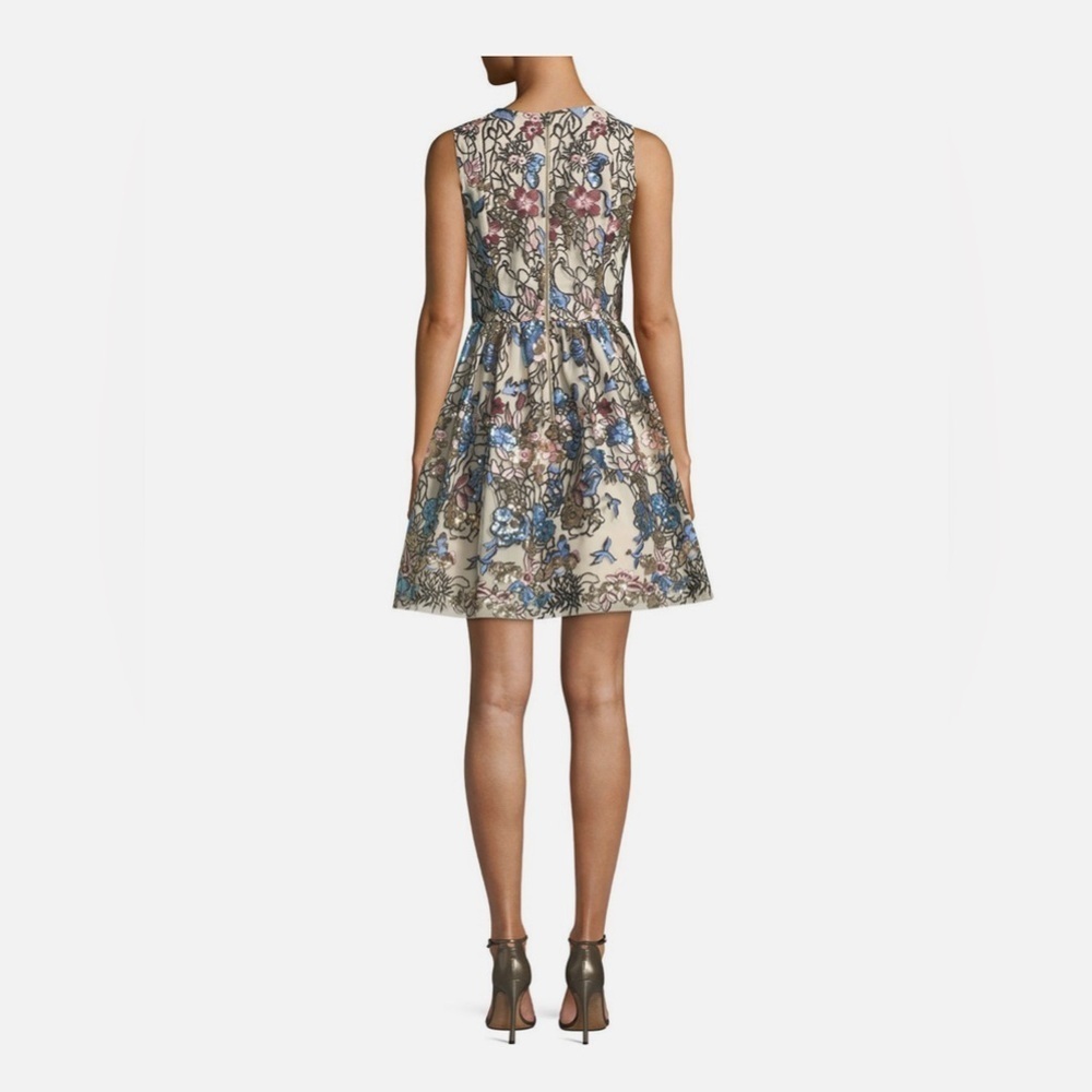 Blue and Red Plunge Neck A-line Midi Dress - Picture 3 of 10